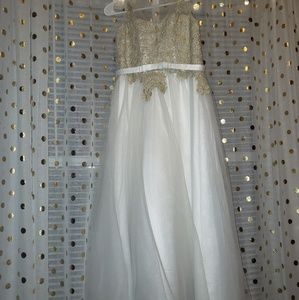 Just Couture white and gold dress NWOT
